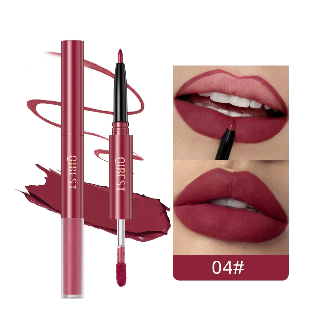 QiBest 2-in-1 Lip Liner & Gloss Pen – 6 Colors, Matte