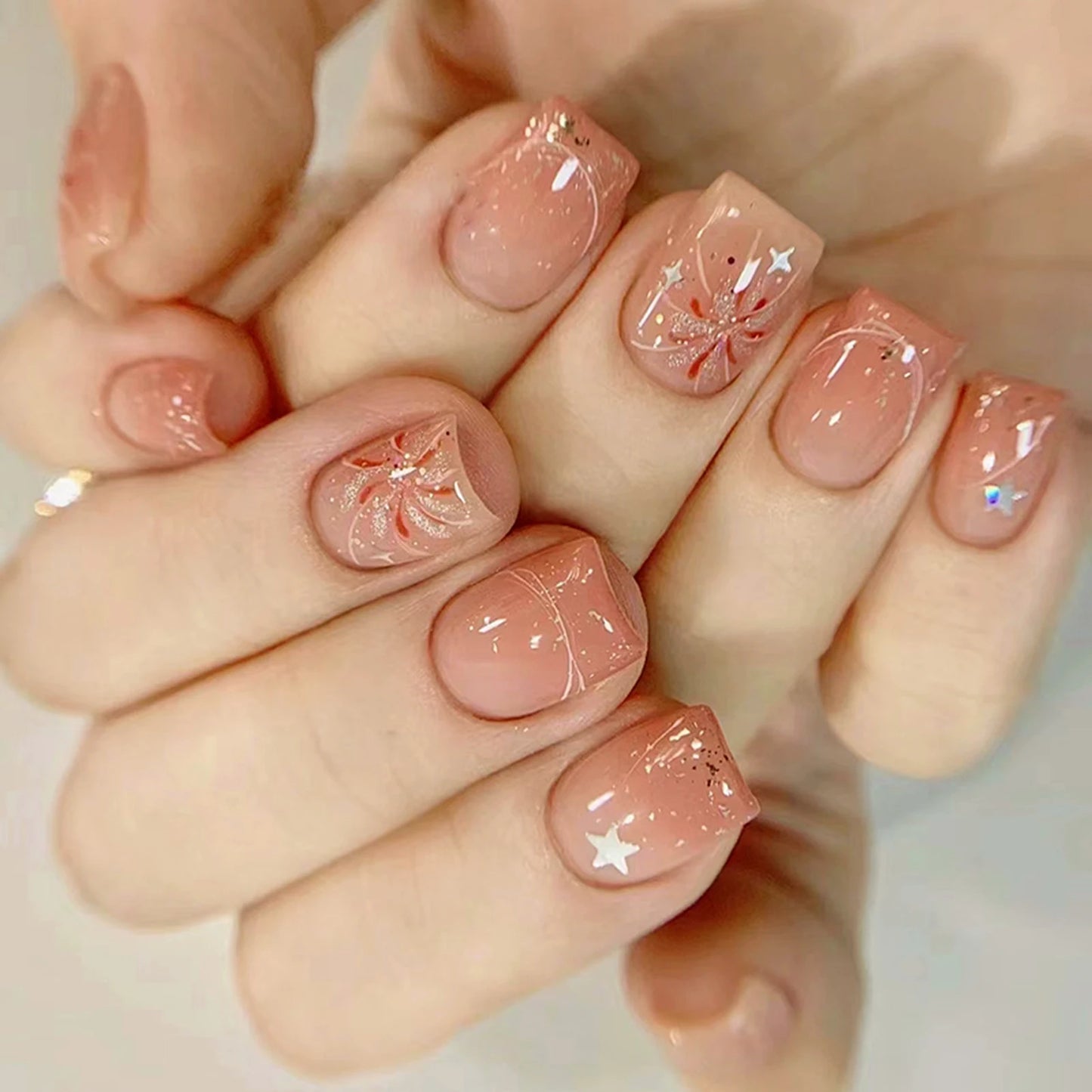 24pcs 3D Flower Press On Nails | Purple Aurora Almond Shape