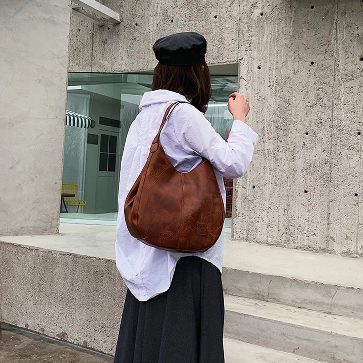 Women Casual Tote Bags Satchel Handbags Retro Large Capacity PU Leather Shoulder Bag for Casual School and Work Use Peaceful Pleasures Health and Wellness