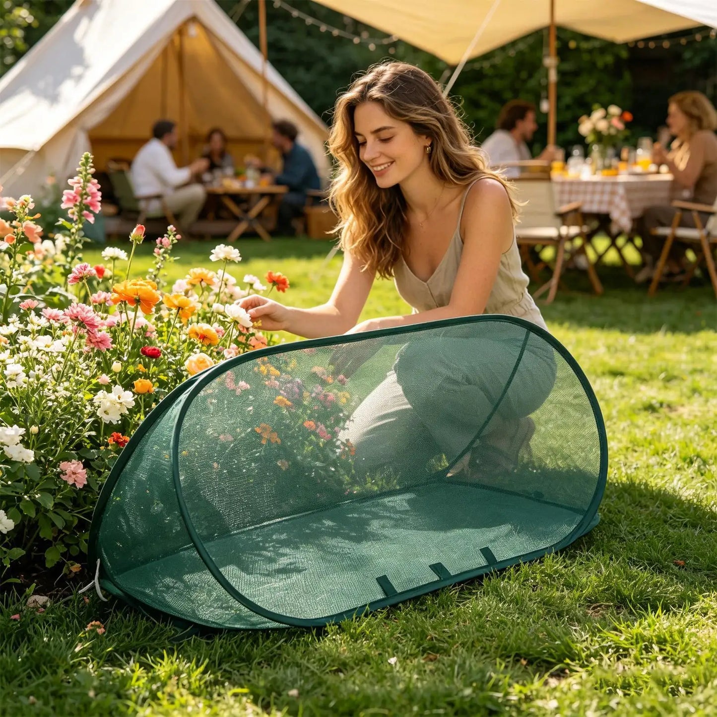 Pop-Up Garden Netting Plant Cover with 6 Stakes | Mesh Dome