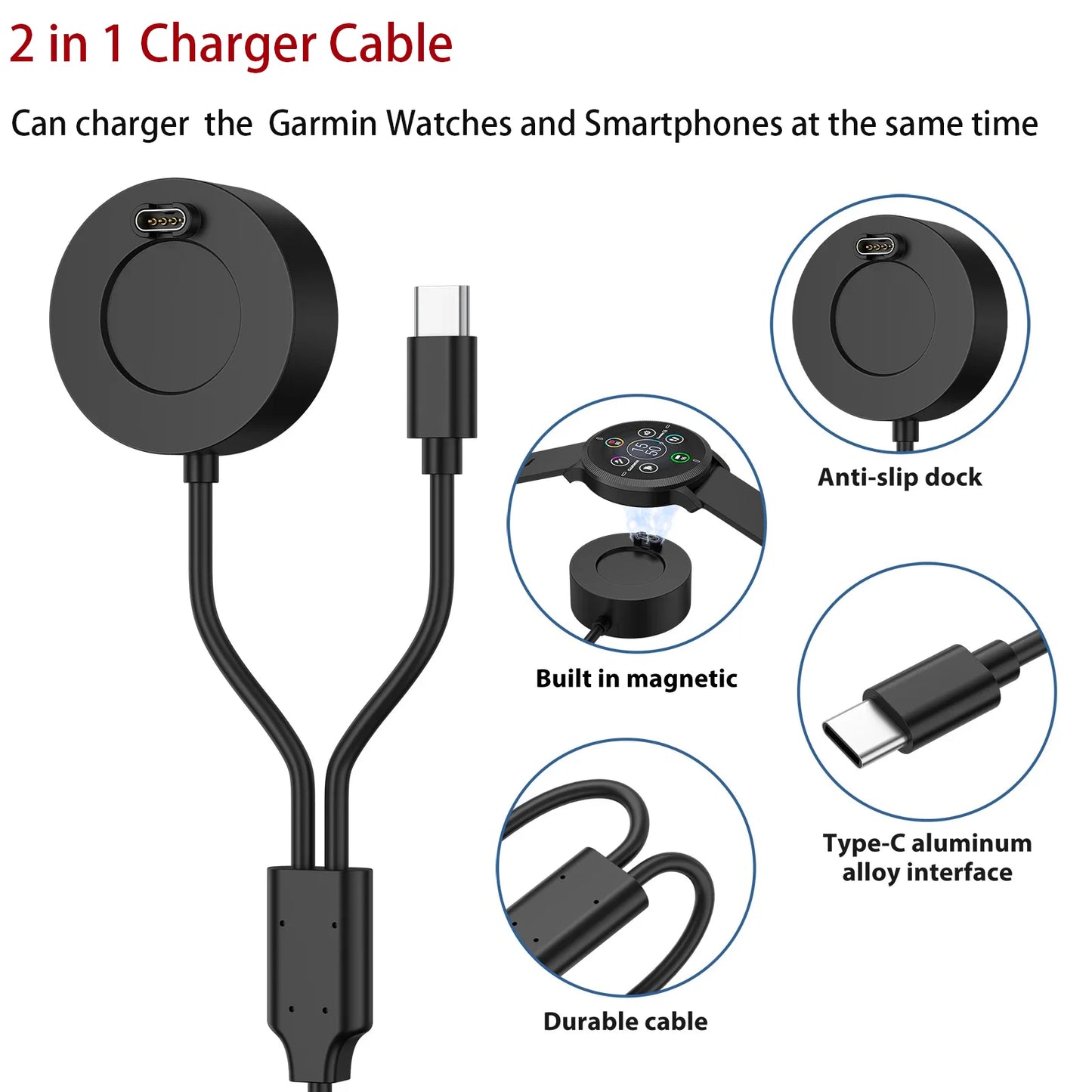 2-in-1 USB-C Charger for Garmin Fenix 7/6, Venu & Vivoactive 4 Peaceful Pleasures Health and Wellness