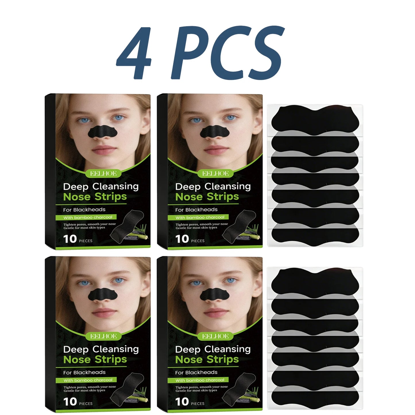 Deep Cleansing Nose Strips Removing Blackhead Unclogs Pores Control Oil Smooths Nose Skin Refreshing Bamboo Charcoal Pore Strips Peaceful Pleasures Health and Wellness 4 x 10pcs Boxed