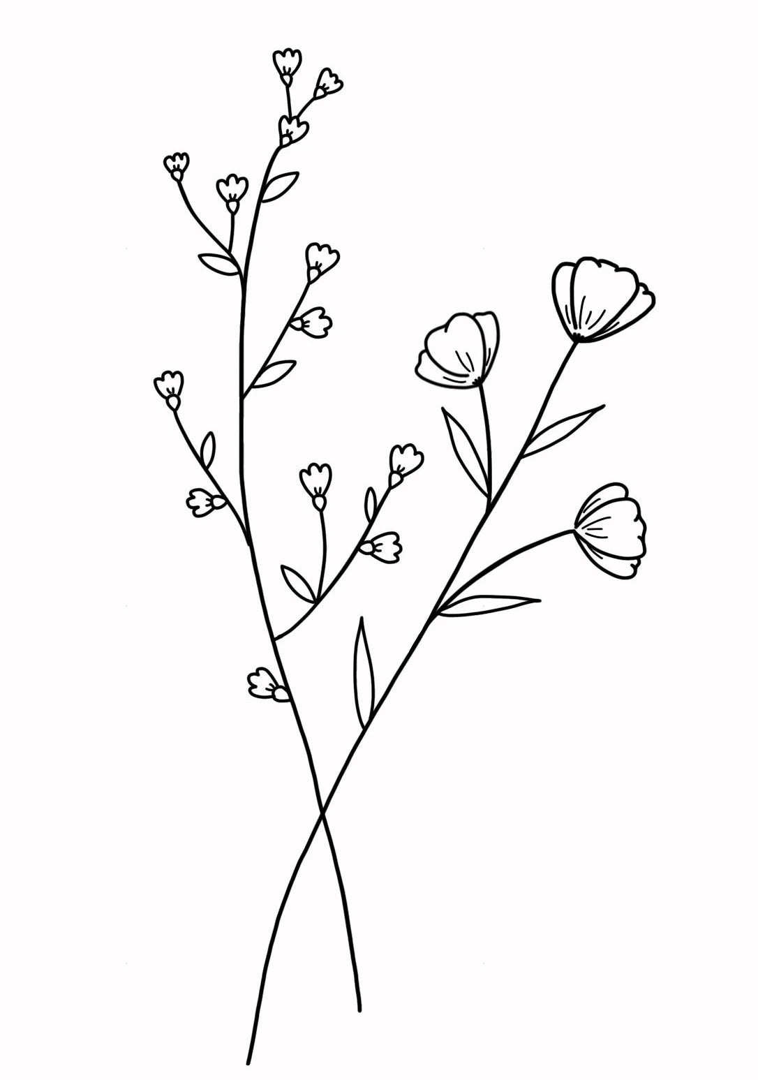 Minimalist Botanical Flower Bouquet Canvas Wall Art | Black & White