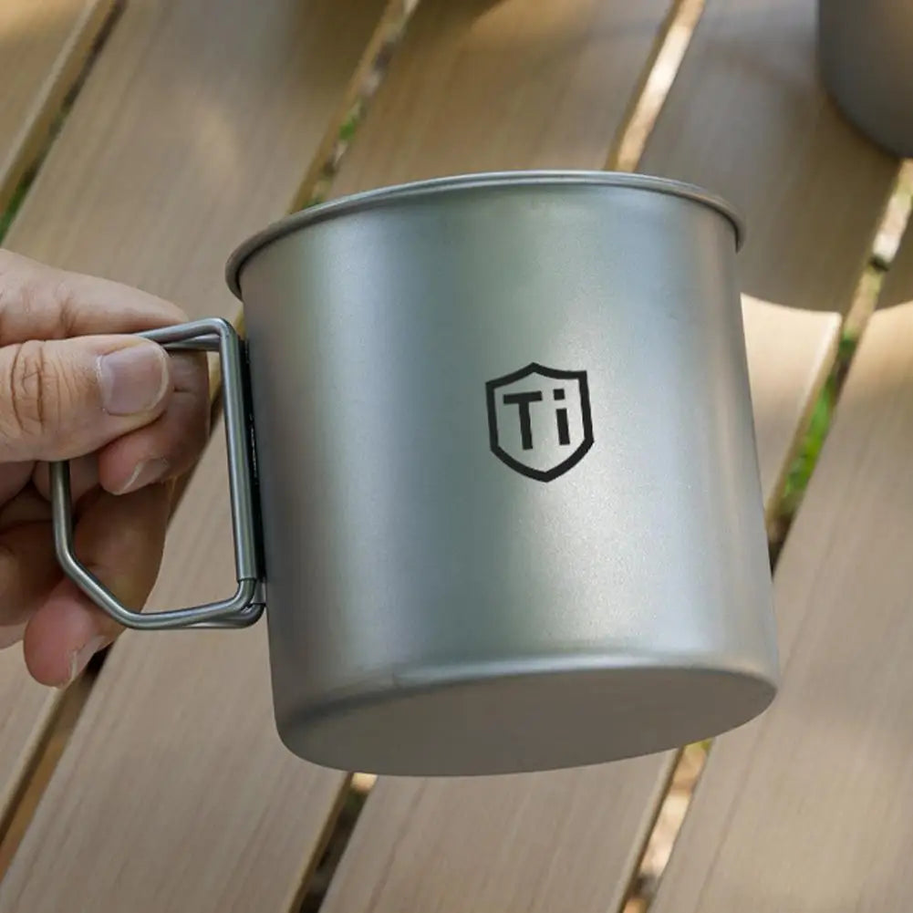 Titanium Drinking Mug with Lid | Antibacterial Camping Cup