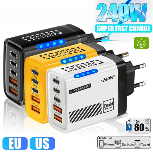 240W GaN 5-Port USB-C PD Fast Charger Desktop Adapter USB-C Desktop Charger Peaceful Pleasures Health and Wellness