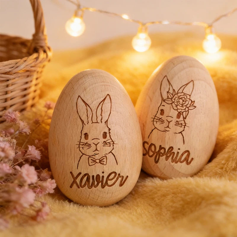 Personalized Engraved Wooden Easter Bunny Egg | Kids' Gift Personalized Easter Decor Peaceful Pleasures Health and Wellness