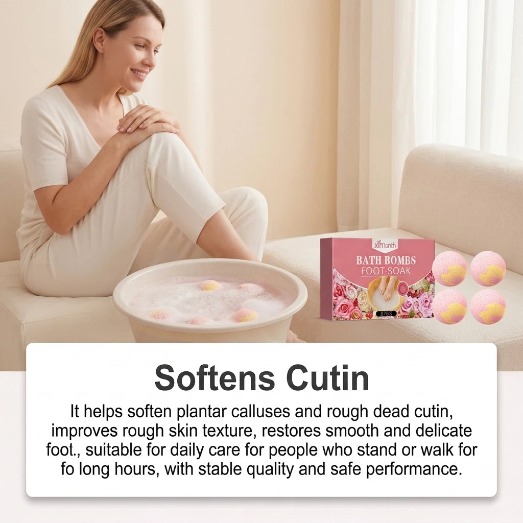 Rose Fizzing Foot Soak Bath Bombs – 6pc Exfoliating Spa Set