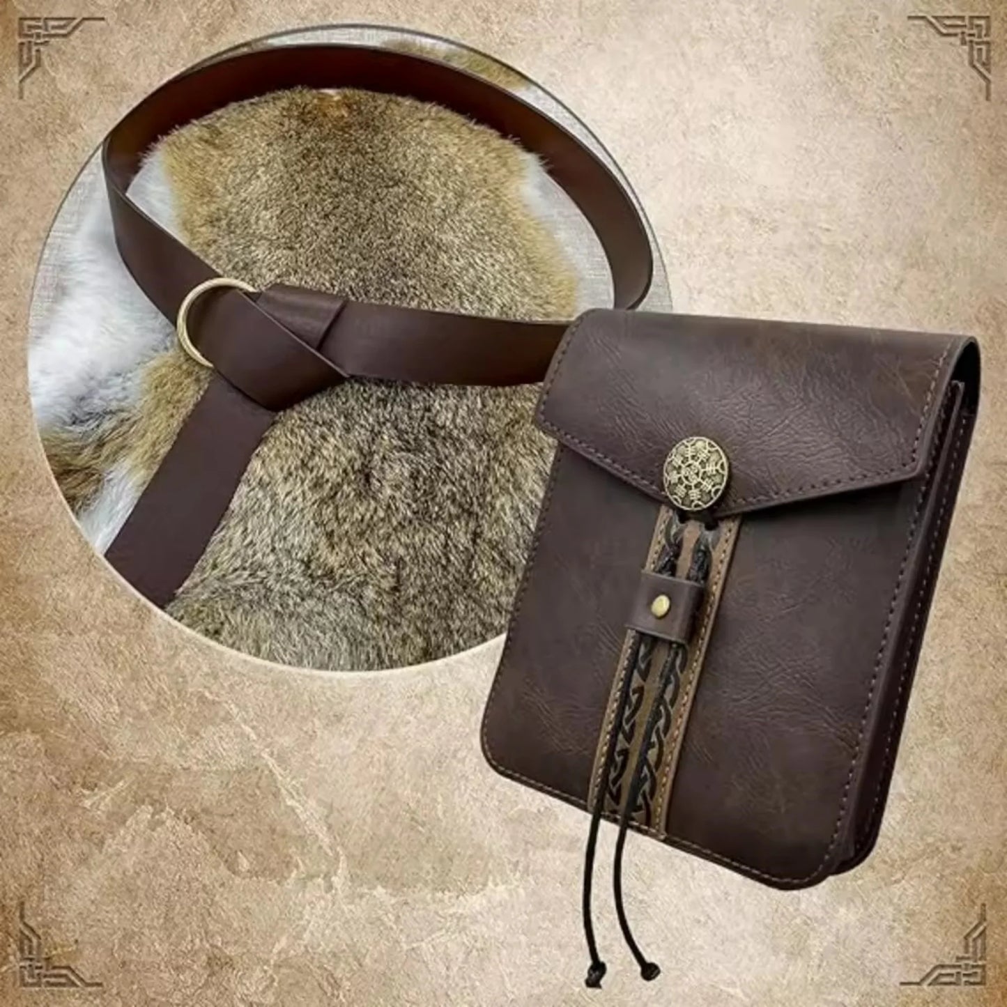Medieval Faux Leather Viking Knight Belt Copper Coin Waist Bag