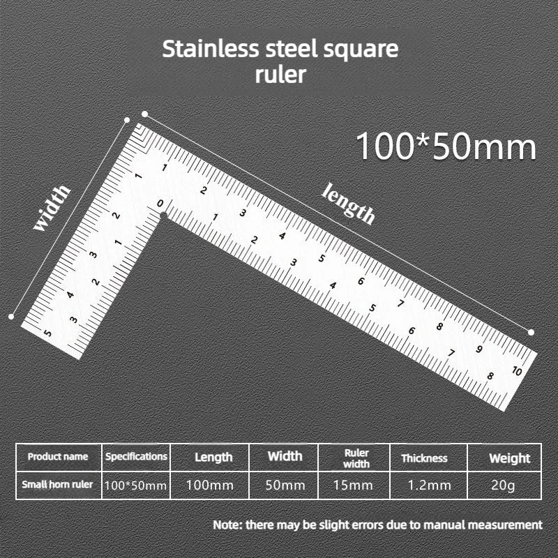 Professional Multifunctional 90 Degree L Square Ruler Precision Measuring Tool for Student Drafting Drawing Designing Peaceful Pleasures Health and Wellness 100x50mm