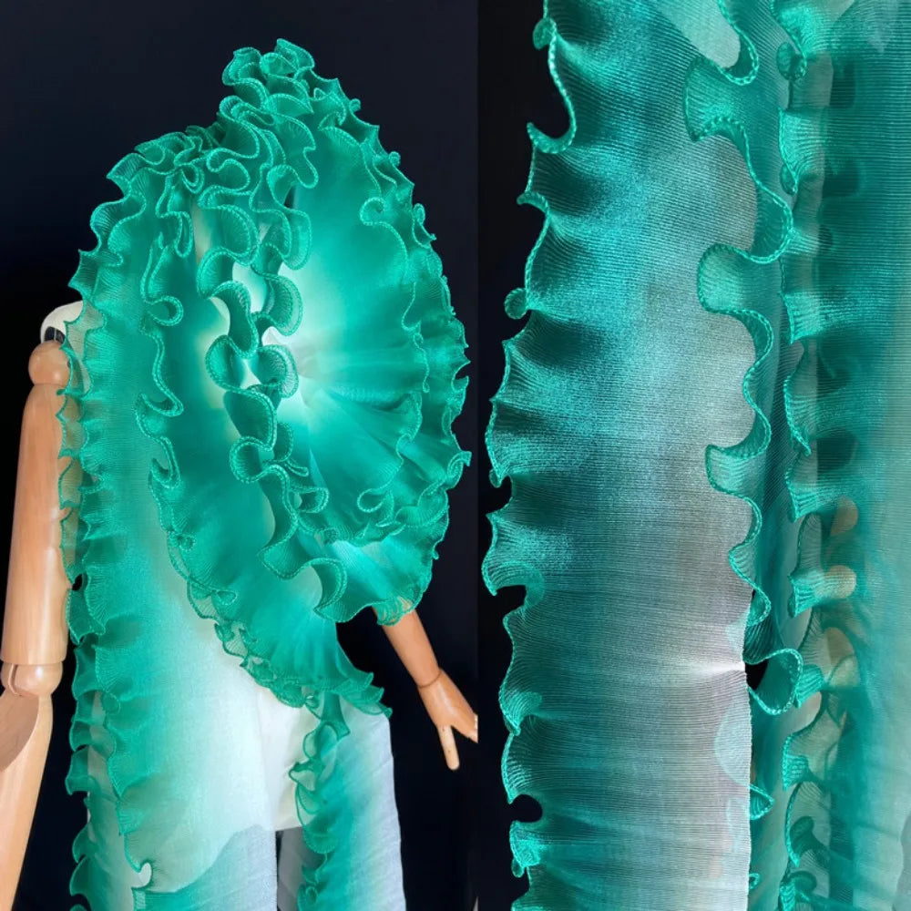 2-Yard Flounce Wave Lace Fabric – 12cm Gradient Mesh Organza