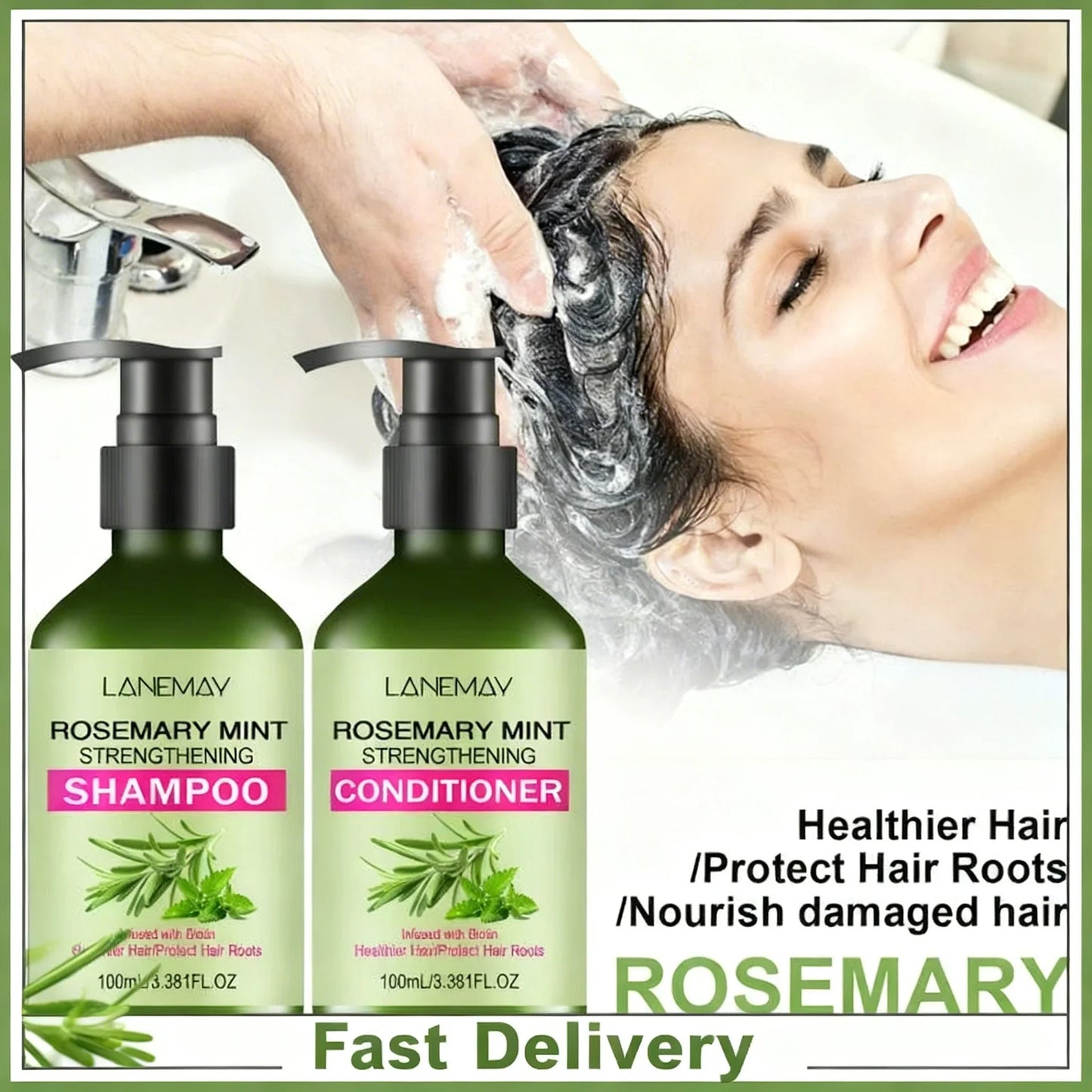 LANEMAV Rosemary Mint Shampoo & Conditioner Set | All Hair