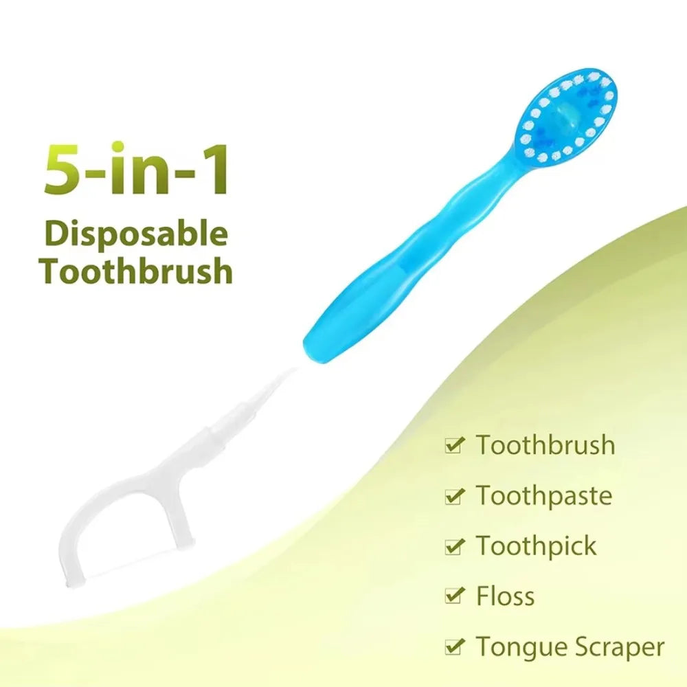 Portable 5-in-1 Disposable Toothbrush & Dental Floss Travel Kit