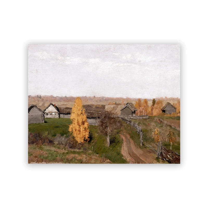 Vintage Autumn Farmhouse Landscape Canvas Print | Fall Wall Art