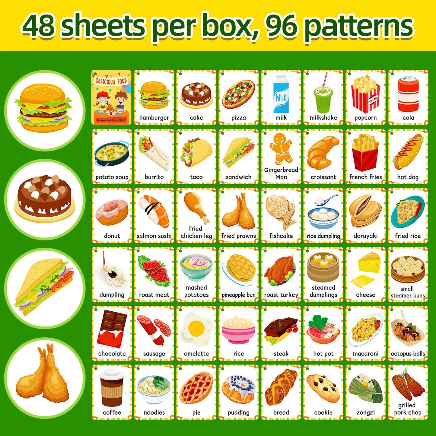 Bview Art 48 Food Learning Cards Toddlers Parent-child Bonding Time