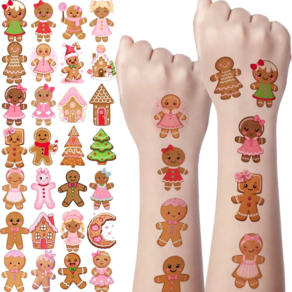 54pcs Christmas Temporary Tattoo Stickers – Gingerbread & Cupcake