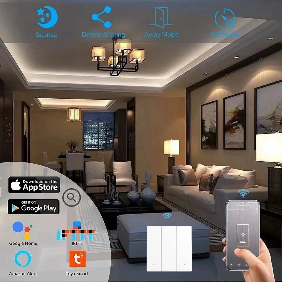 Tuya WiFi Smart Wall Light Switch Push Button No/With Neutral Wire Timing SmartLife Remote Control Panel Works With Alexa Google Peaceful Pleasures Health and Wellness