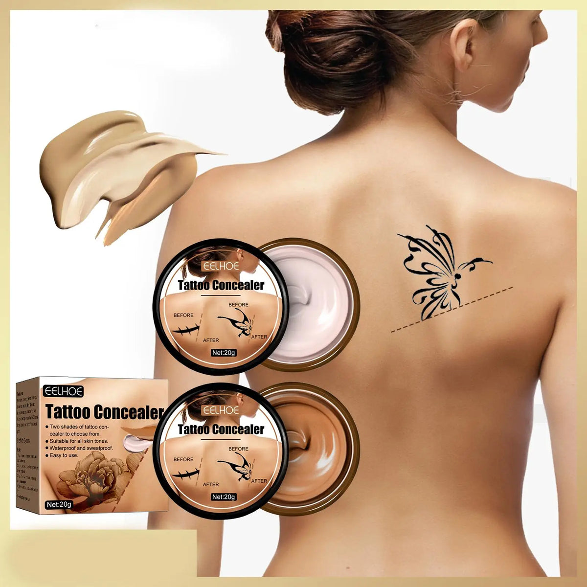 Waterproof Tattoo Concealer Cover Scar Makeup Brighten Foundation Cream Freckle Birthmarks Cover Concealer Body Coverage Cream Peaceful Pleasures Health and Wellness