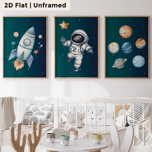 3-Piece Rocket Astronaut Canvas Wall Art | Kids Room Decor Canvas Wall Art Set Peaceful Pleasures Health and Wellness CH168-3pcs 60x80cm Unframed