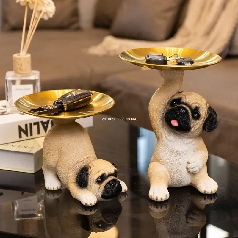 Creative Pug Statue Storage Tray Cute Dog Key Candy Snack Storage Plate Animal Sculpture Ornaments Office Tabletop Decor муравьи Peaceful Pleasures Health and Wellness