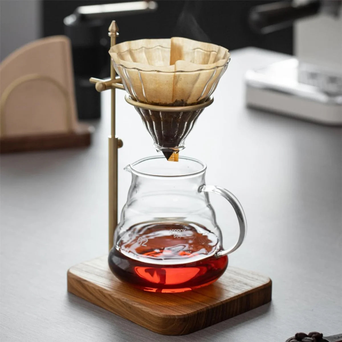 Pour Over Stand Coffee Station, Pure Copper Pour Over Dripper Height Adjustable Coffee Filter Stand with Walnut Wooden Base Peaceful Pleasures Health and Wellness