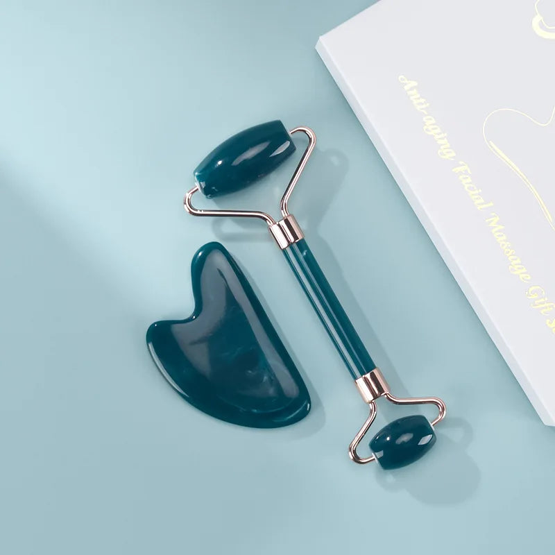 Gua Sha Facial Massage Set – Face Roller & Scraping Board
