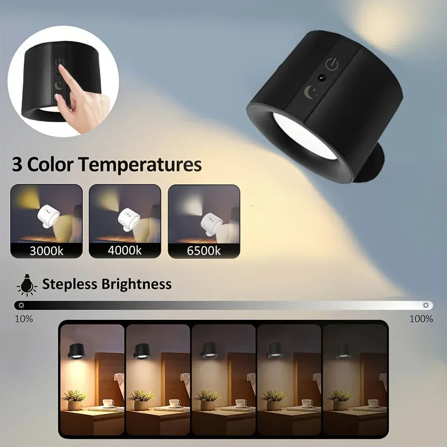 Modern Magnetic Touch LED Wall Lamp Rechargeable 360° Rotation Wireless Remote Control Spotlight For Bedroom Living room decor Peaceful Pleasures Health and Wellness