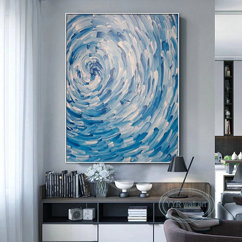 Minimalist Artwork Home Decor Oil Painting Handmade Swirl Ocean Waves Abstract Wall Art Hanging Poster for Living Room Bedroom Peaceful Pleasures Health and Wellness