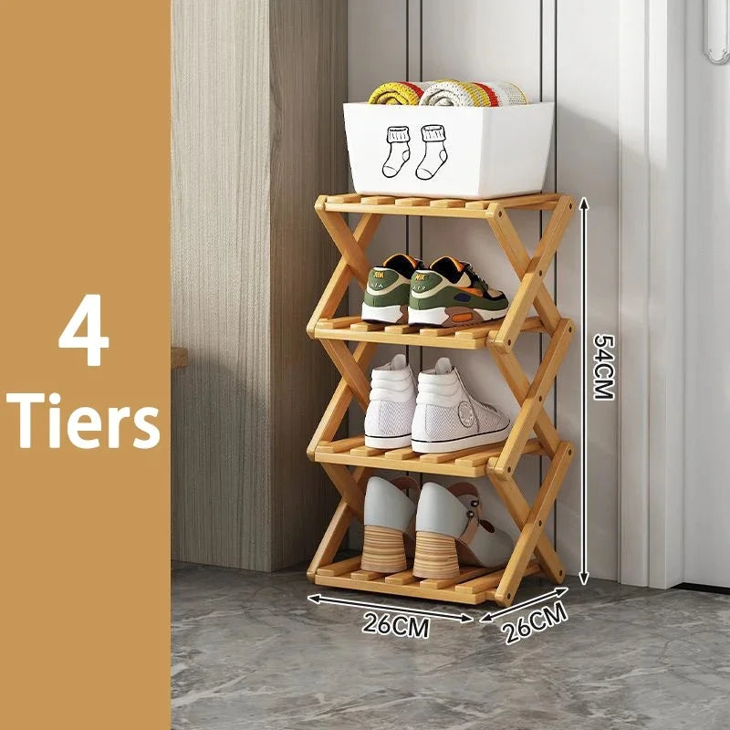 Bamboo Vertical Shoe Rack 4/8/9 Tier Foldable – No Assembly