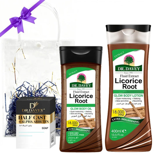 DR.DAVEY Licorice Body Care Gift Set – Lotion, Oil & Arbutin Soap Body Care Gift Set Oasis Select