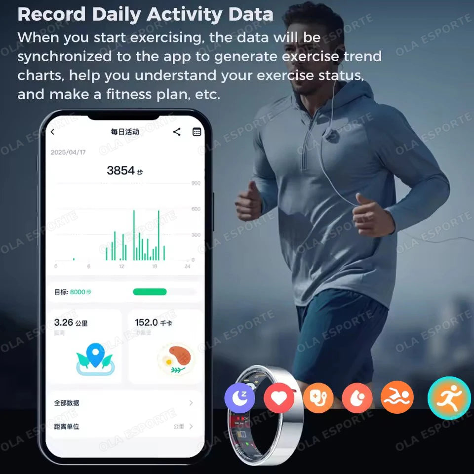 Men Women Smart Ring Health Monitoring Sport Tracker Step Count Rings 5ATM ,IP68 WaterProof Gesture Control Smartring Ring Gift Peaceful Pleasures Health and Wellness