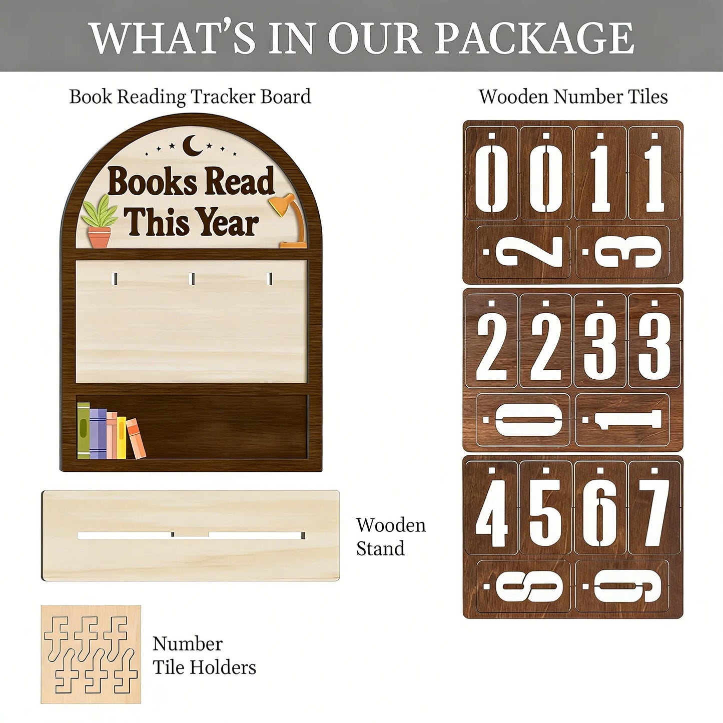 Wooden Book Counter Sign | Reading Goal Tracker Desk Decor Wooden Desk Ornament Peaceful Pleasures Health and Wellness