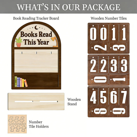 Wooden Book Counter Sign | Reading Goal Tracker Desk Decor Wooden Desk Ornament Peaceful Pleasures Health and Wellness