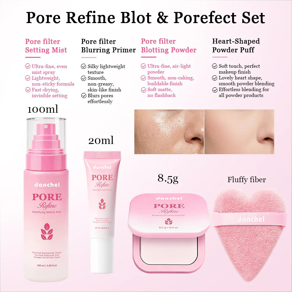 4-Piece Matte Makeup Set – Primer, Setting Mist & Powder | Danchel
