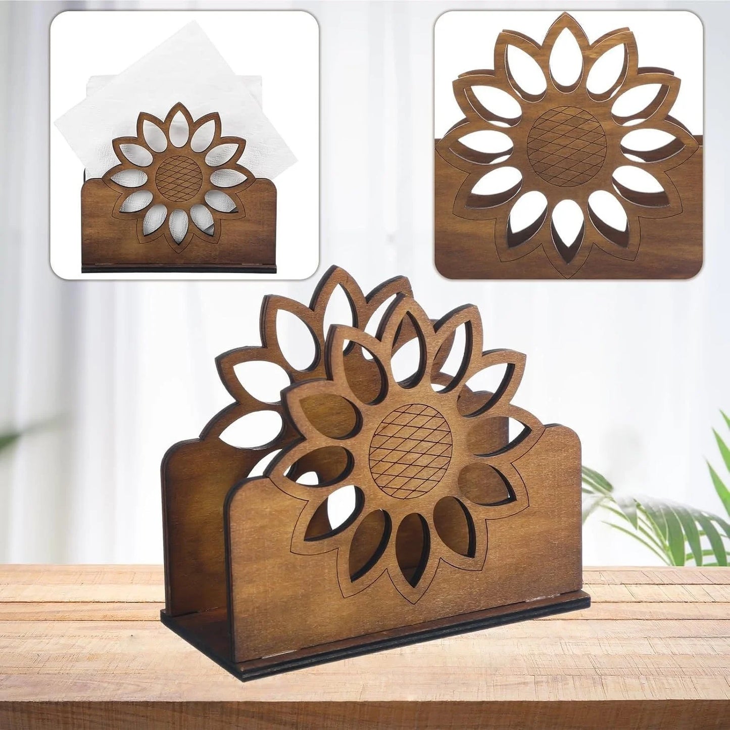 Wooden Sunflower Napkin Holder | Farmhouse Kitchen Decor Napkin Holder Peaceful Pleasures Health and Wellness