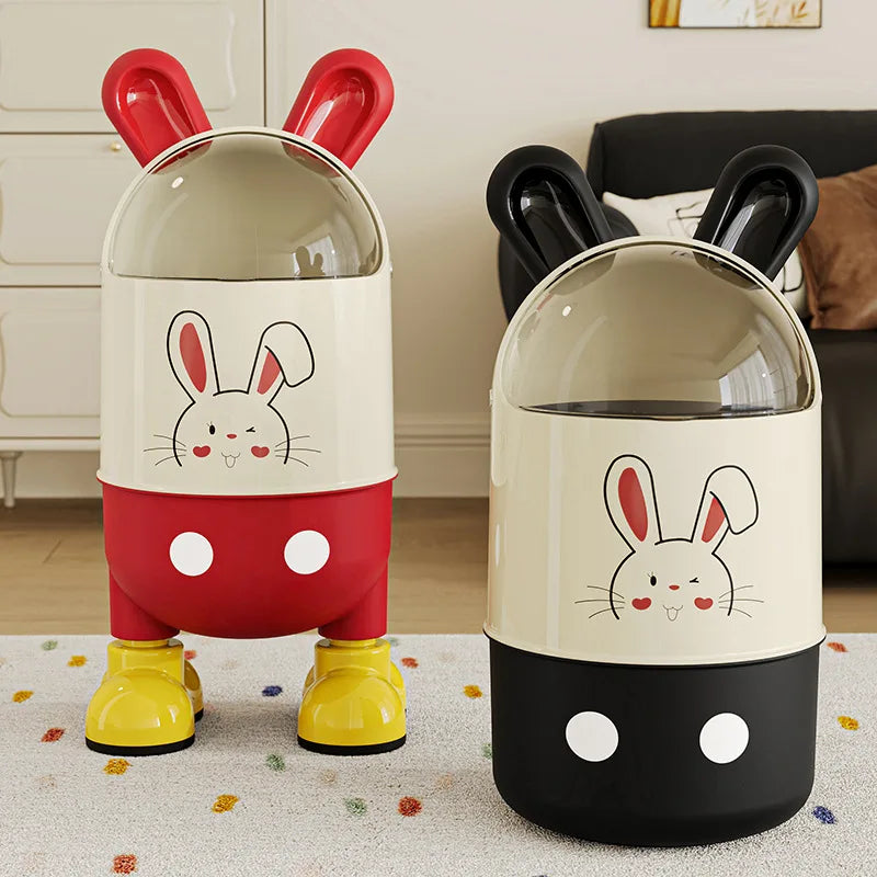 Cute Rabbit-Ear Lid Trash Can, Large Capacity Covered Waste Bin for Living Room & Bedroom - Multi-Functional Storage Basket Peaceful Pleasures Health and Wellness