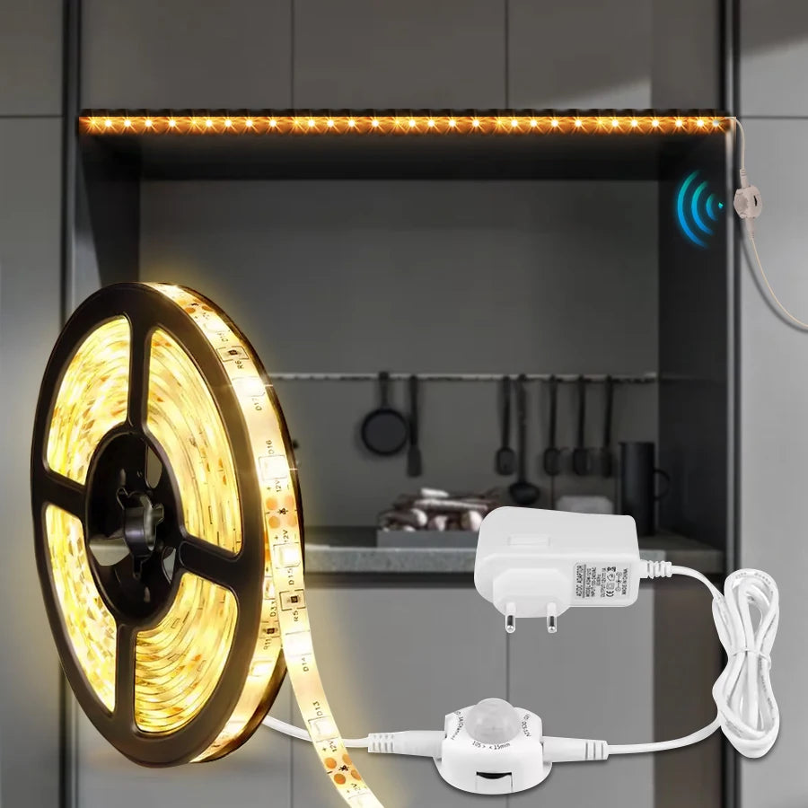 1M-5M PIR Motion Sensor 12V LED Strip Light Auto On/Off Human Body Induction LED Tape for Cabinet Stairs Wardrobe Closet Kitchen Peaceful Pleasures Health and Wellness