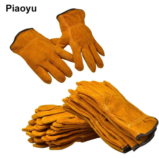 3/5/10 Pairs Labor Protection Work Gloves Soft Cowhide Welding Safety Protection Wear-Resistant Insulated Welding Gloves Peaceful Pleasures Health and Wellness