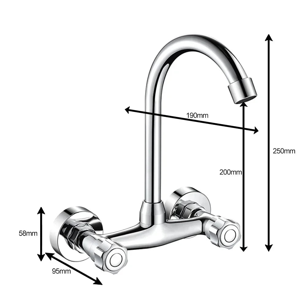 Wall Mount Kitchen Faucet | 360° Swivel Hot & Cold Brass