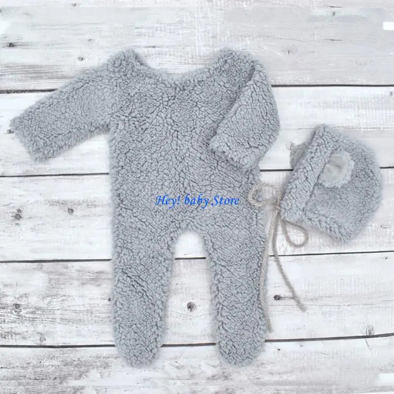 Baby Bear Photography Costume – Plush Romper & Bear Ear Hat