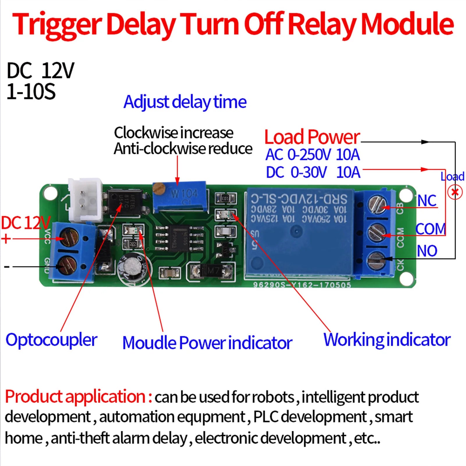 Delay Off Switch Module DC 12V Adjustable Timer Delay Turn OFF Module Timing Relay Time Switch 1~10sec Adjustable Timer Module Peaceful Pleasures Health and Wellness