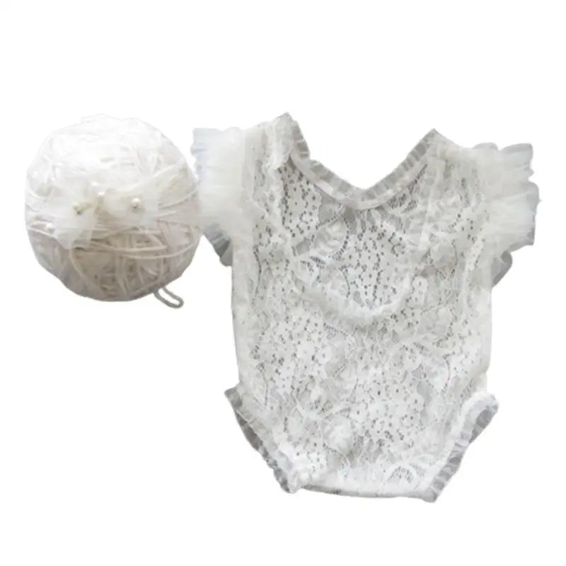 Newborn Lace Romper & Bow Headband – Baby Photo Prop Set