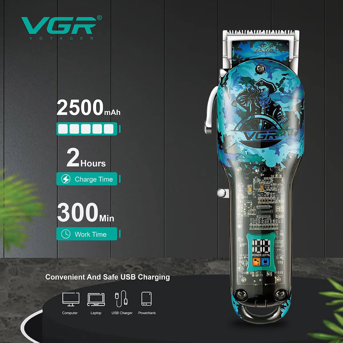 VGR Barber Hair Cut Machine Cordless Hair Trimmer Rechargeable Transparent Barber Professional Hair Clipper for Men V-685 Peaceful Pleasures Health and Wellness