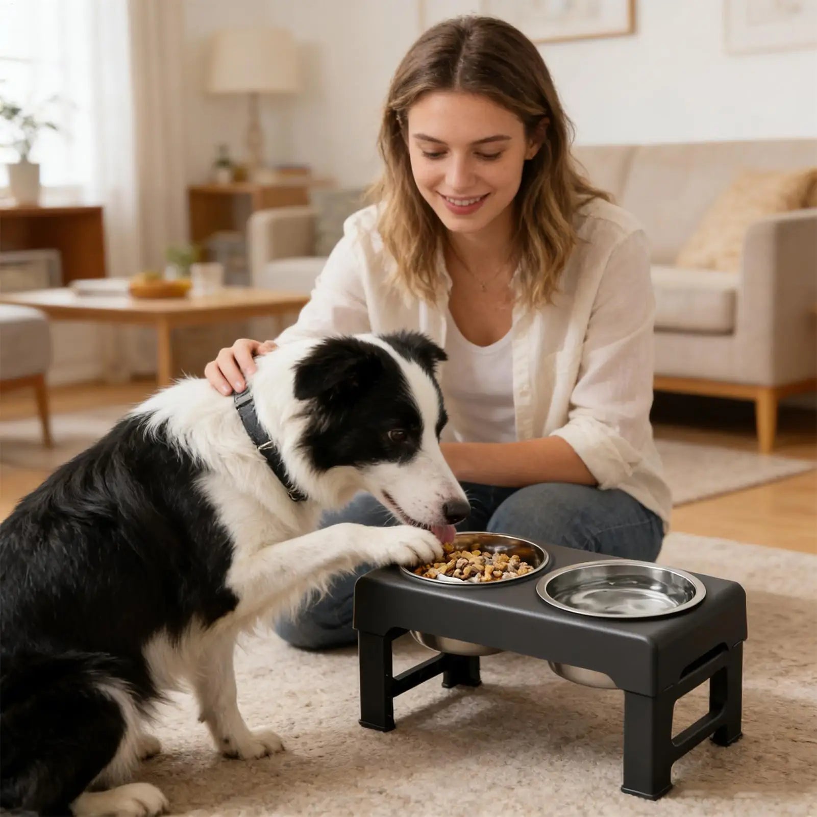 Elevated Double Pet Feeder | 3-Height Adjustable Cat & Dog Bowl Elevated Pet Feeder Peaceful Pleasures Health and Wellness