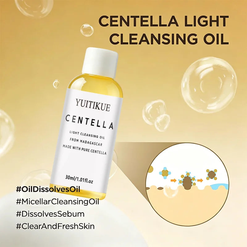 YUITIKUE Centella Light Cleansing Oil Pure Centella Gentle Makeup Remover Oil Deep Cleansing Hydrating Sensitive Skin Cleanser Peaceful Pleasures Health and Wellness