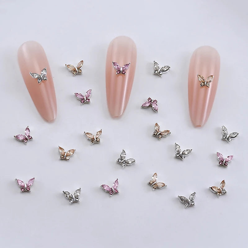 10PCS 3D Mini Crystal Butterfly Nail Art Charms Jewelry Parts Accessories Luxury Alloy Nails Decoration Rhinestones Supplies Peaceful Pleasures Health and Wellness