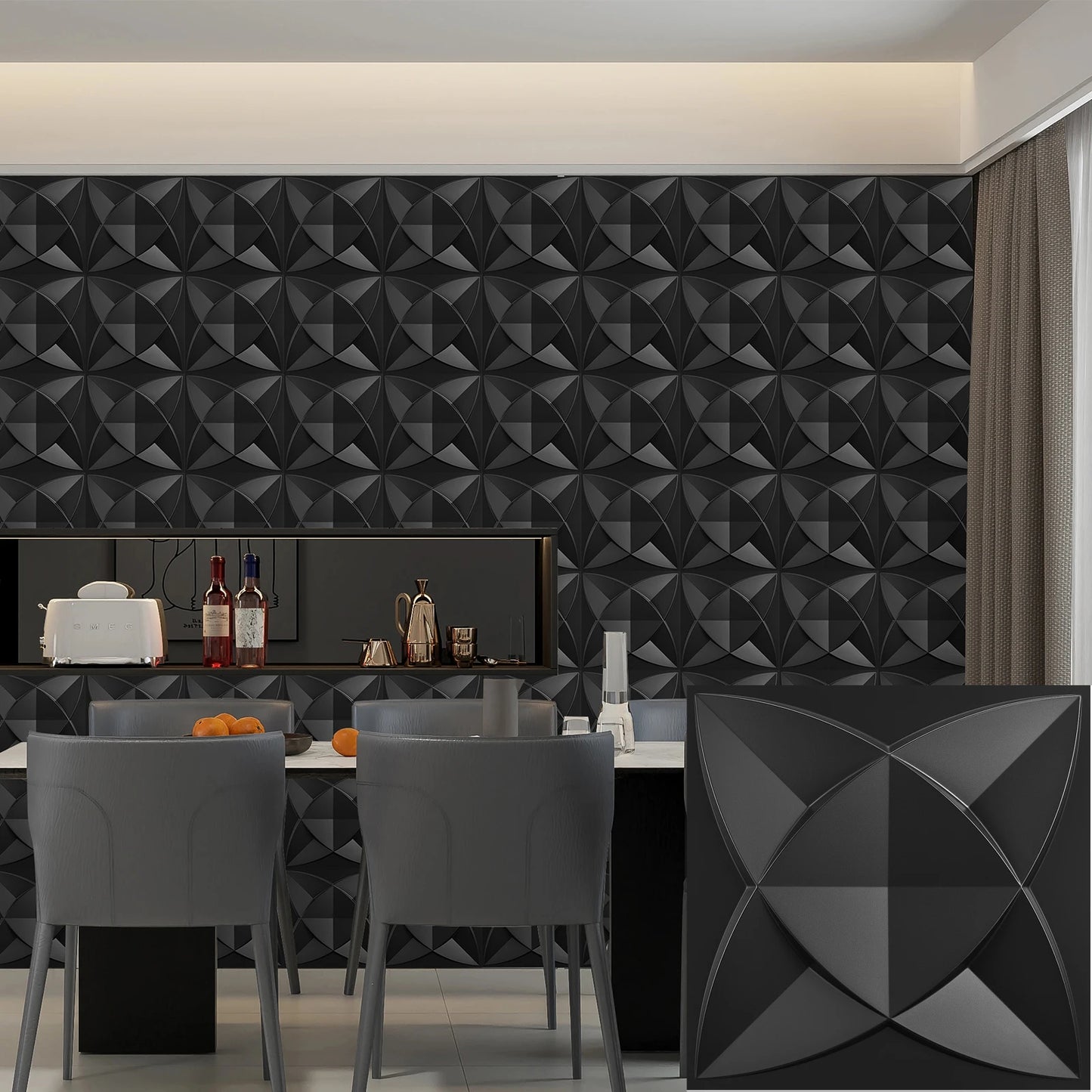 3D Wall Panels for Interior Wall Decor, Modern Diamond Textured Accent Wall Paneling for Gaming Living Room TV Wall Background Peaceful Pleasures Health and Wellness black 30pcs