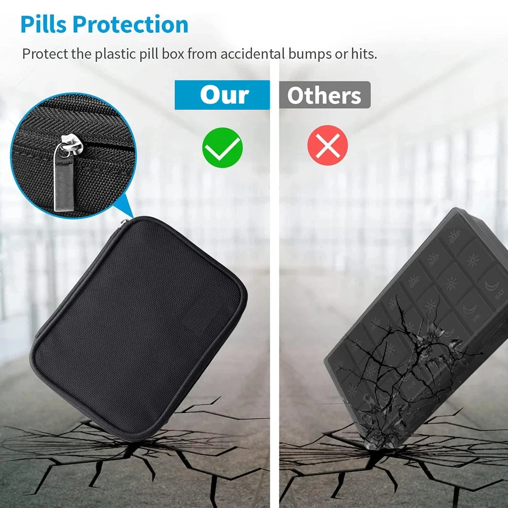 Weekly Pill Organizers 21 Grids 3 Times A Day Moisture-Proof Pill Box With PU Leather Case For Store Vitamin Medicine Fish Oils Peaceful Pleasures Health and Wellness