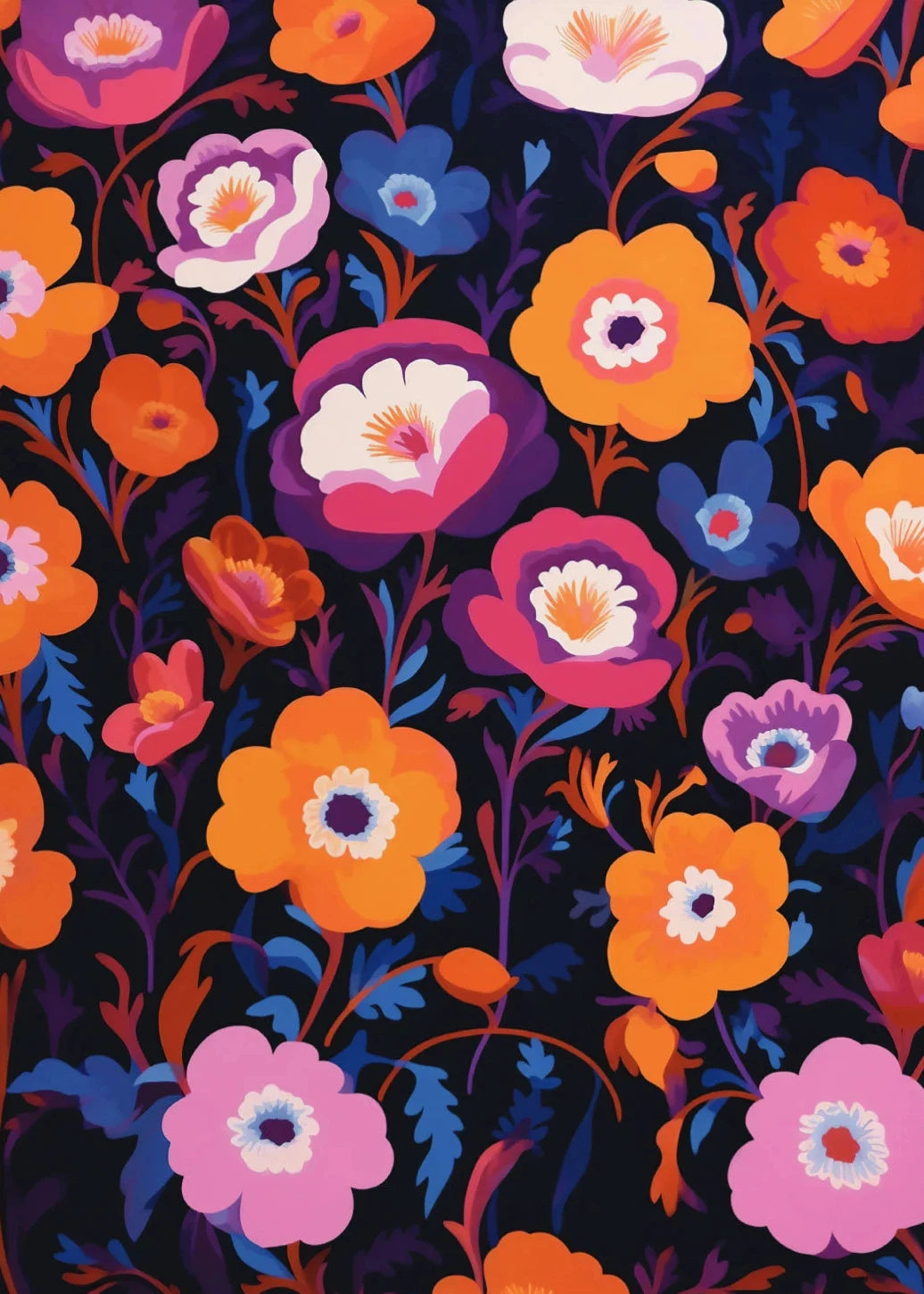 Gouache Wildflower Botanical Canvas Wall Art | Spring Floral Print
