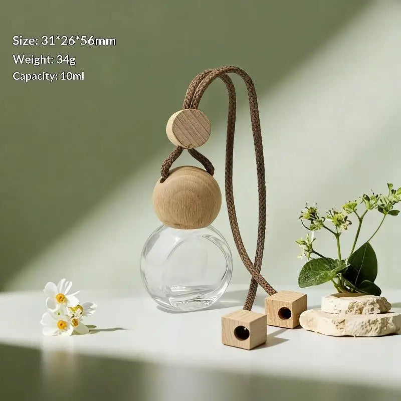 Refillable Glass Car Air Freshener Pendant | Wood Cap Diffuser