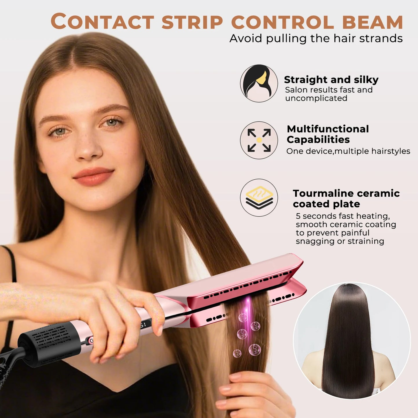 2 in 1 Hair Straightener & Hair Dryer Negative Ion Hair straightener Dry wet use High-Speed Brushless Motor Straightening Brush Peaceful Pleasures Health and Wellness